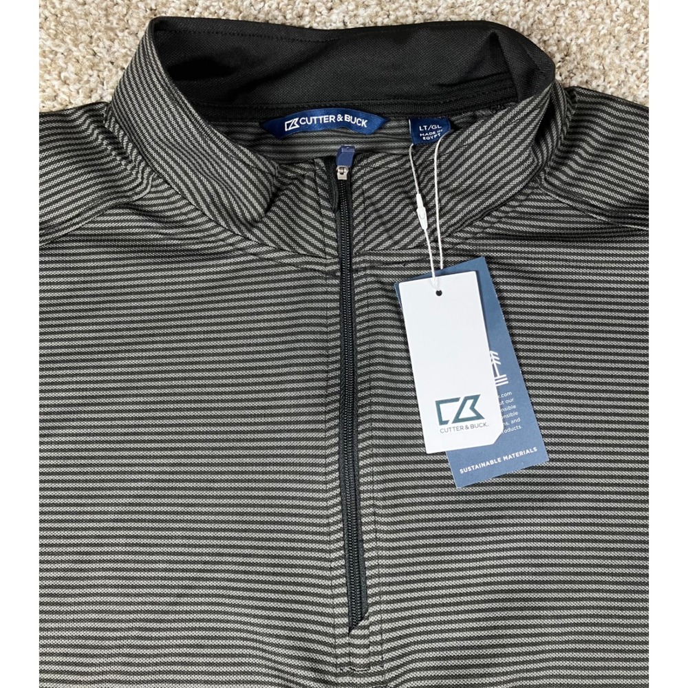 Cutter & Buck Virtue Eco Micro Stripe Quarter Zip Mens LT Black Grey BCK01258